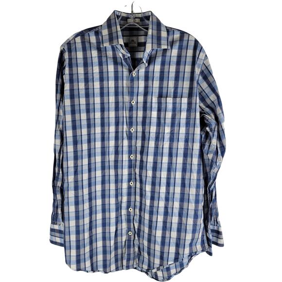 Peter Millar Long Sleeve Button Up Check Pattern Shirt Blue Size M - Picture 1 of 5